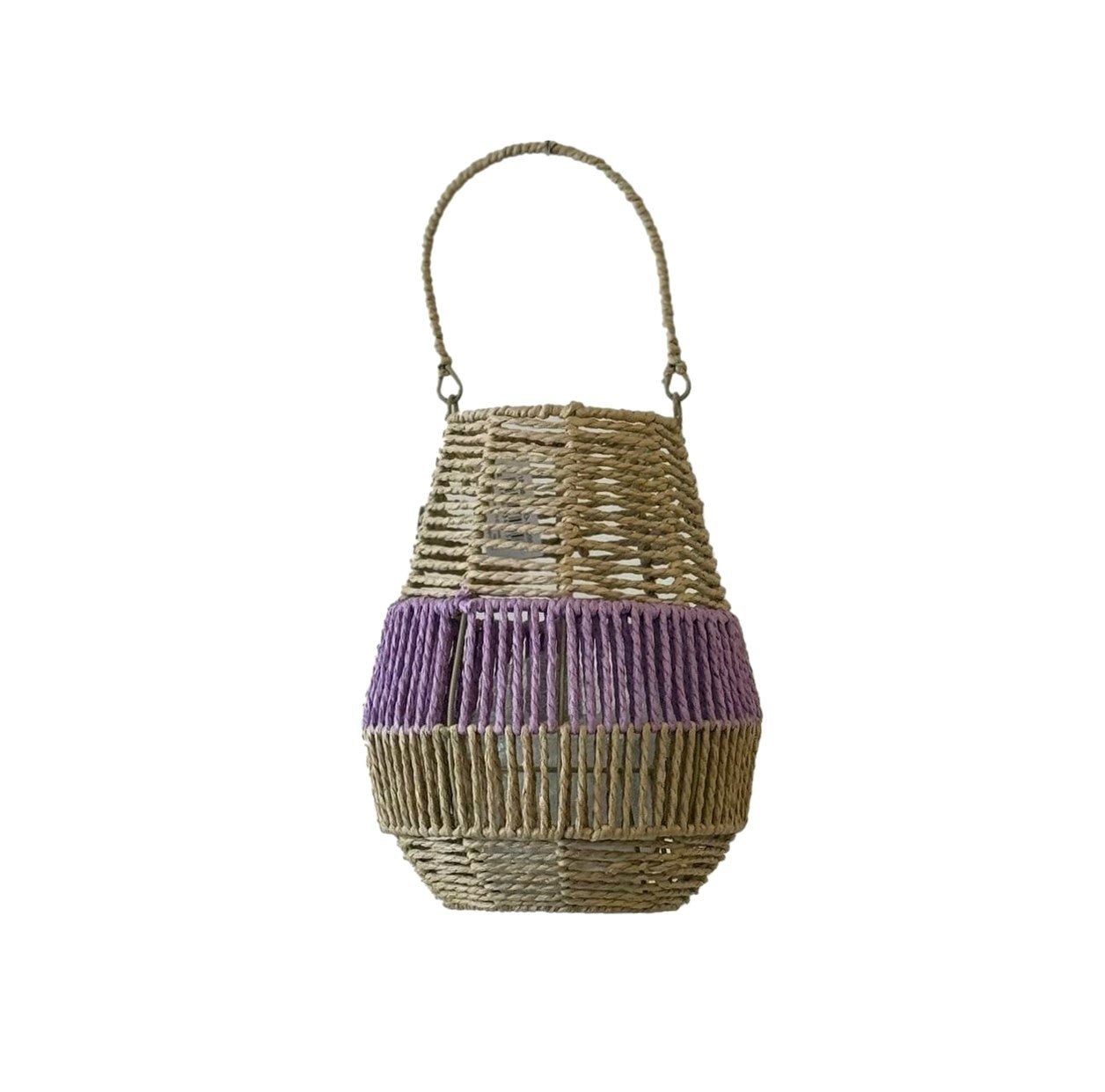 Van der Leeden Laterne LILA Seegras Natur/Violett | Ø 26cm H 31cm - Sir Henrys