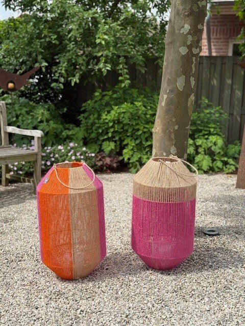 Van der Leeden Laterne ORANGE/PINK Jute Natur/Orange/Fuchsia | Ø 34cm H 60cm - Sir Henrys