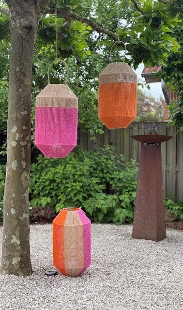 Van der Leeden Laterne PINK Jute Natur/Fuchsia | Ø 34cm H 60cm - Sir Henrys