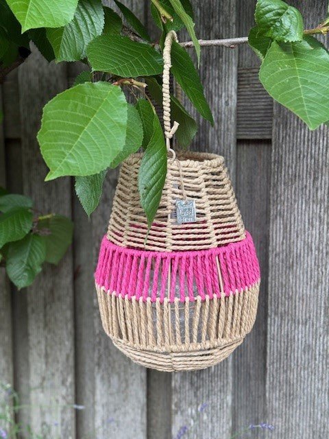 Van der Leeden Laterne PINK Seegras Natur/Fuchsia | Ø 26cm H 31cm - Sir Henrys