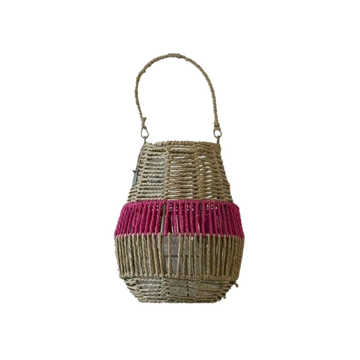 Van der Leeden Laterne PINK Seegras Natur/Fuchsia | Ø 26cm H 31cm - Sir Henrys