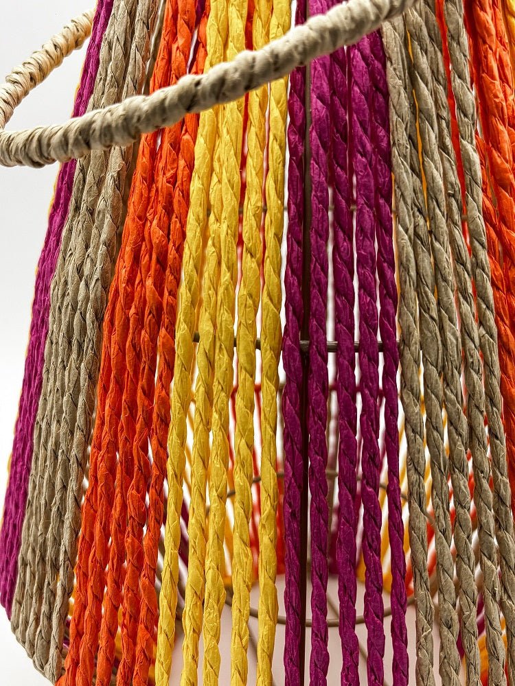 Van der Leeden Laterne STRIPED Jute Natur/Gelb/Orange/Fuchsia M | Ø26cm H30cm - Sir Henrys