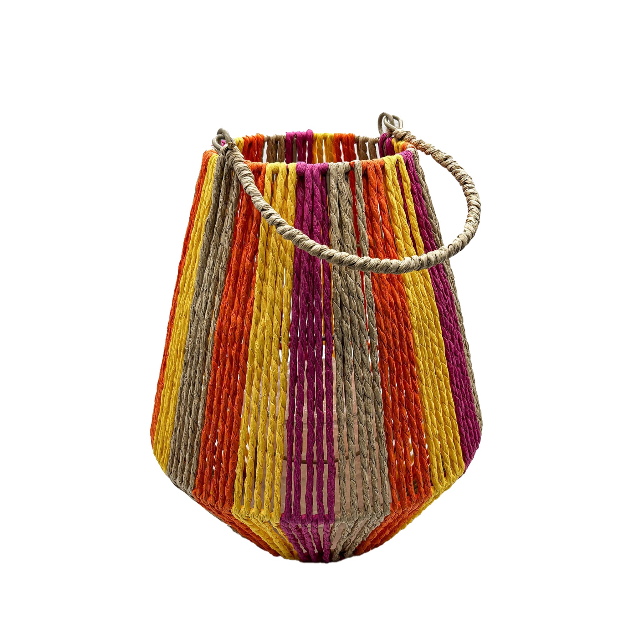 Van der Leeden Laterne STRIPED Jute Natur/Gelb/Orange/Fuchsia M | Ø26cm H30cm