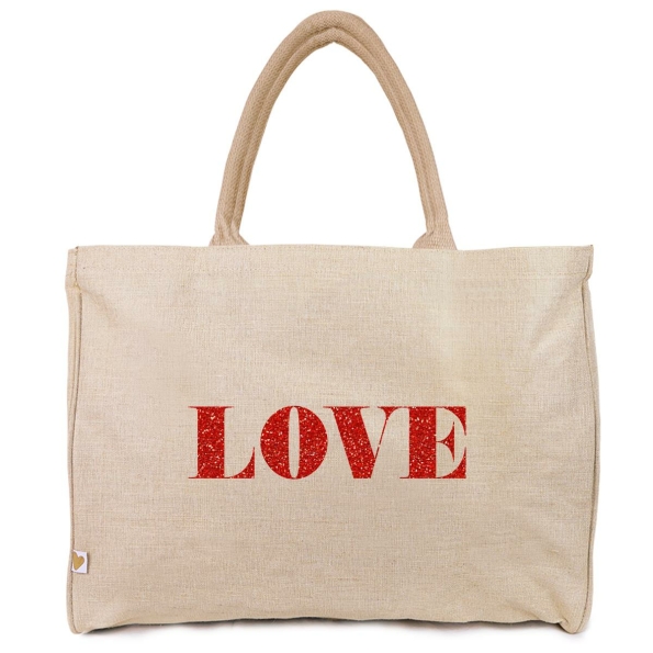 Shopping Bag Canvas Maxi LOVE  beige 48x37x19cm personalisierbar A GOOD SMILE