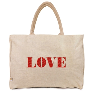 a good smile Shopping Bag Canvas Maxi LOVE beige personalisierbar