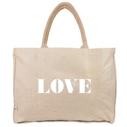 a good smile Shopping Bag Canvas Maxi LOVE beige personalisierbar