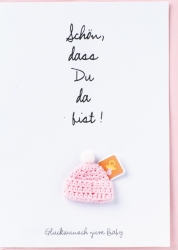 Räder Baby Welcome Card SCHÖN DASS DU DA BIST Papier/Garn rosa