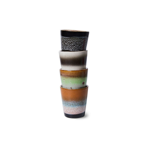 HKliving Ristretto Mugs GOOD VIBES bunt 4er Set | 5,8x5,8x6,2cm