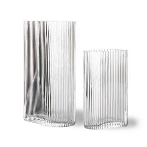 HKliving Vase CLEAR RIBBED klar 2er Set | 16x9x28cm / 11x5x20cm
