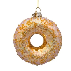Vondels Weihnachtsbaumschmuck DONUT Glas gold glitter | Ø 10 cm