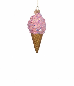 Vondels Christbaumschmuck ICE CREAM Glas rosa | Ø 10 cm