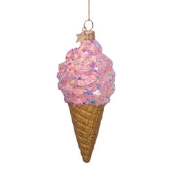 Vondels Christbaumschmuck ICE CREAM Glas rosa | Ø 10 cm