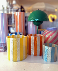 Kersten Kerzenhalter STRIPES hellblau creme | Ø7x8cm