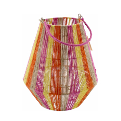 Van der Leeden Laterne STRIPED Jute Natur/Gelb/Orange/Fuchsia M | Ø26cm H30cm
