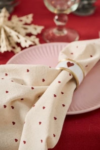 IB Laursen Serviette VALENTIN natur mit roten Herzen  |...