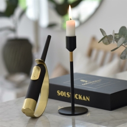 Solstickan Tischfeuerzeug ELDKLINGA schwarz gold | 9,5x24cm